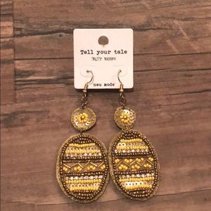 Yellow and tan beaded dangle earrings